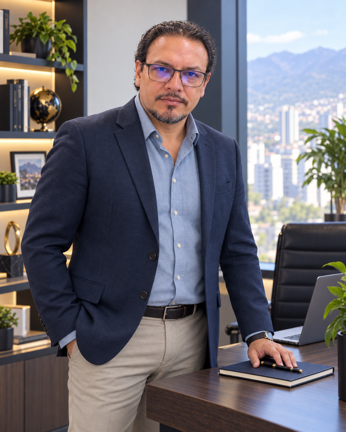 Augusto Canedo de pie en su oficina